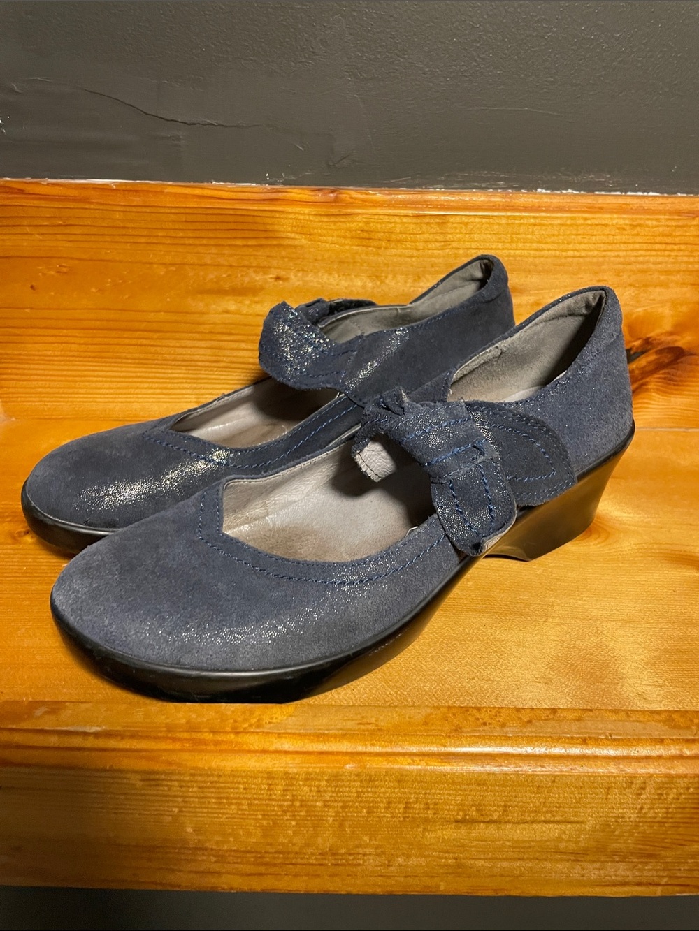 Alegria Navy Suede Mary Jane Heels with Strap